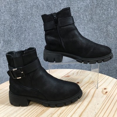 MIA Boots Youth 4 Biker Black Pull On Side Zip Buckle Block Heels Round Toe