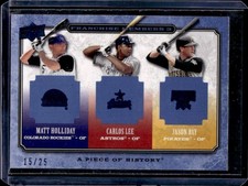 2008 UD A Piece of History Matt Holliday Carlos Lee Jason Bay Triple Blue #/25