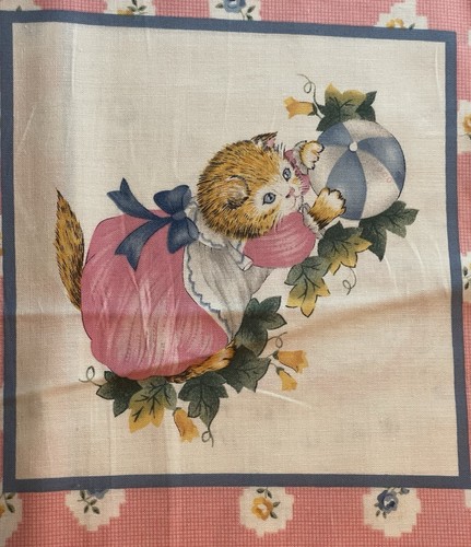 Vintage Kitty Cucumber In the Beginning Pink Fabric 8 Quilt Squares 44”x 24” - Picture 4 of 10