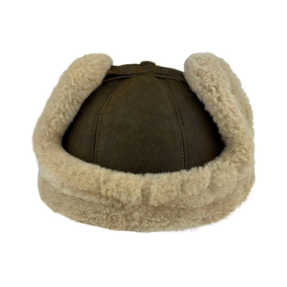 Sheepskin Shearling Ushanka Hat Aviator Trapper Hunting Winter Fur Cap Earflap - Image 4 of 4