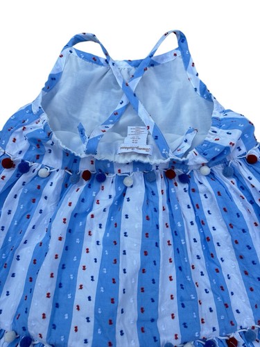 Tommy Bahama Kids Girls Blue White Red Striped Pom Pom Dress Strappy Lined Sz 10 - Picture 11 of 16