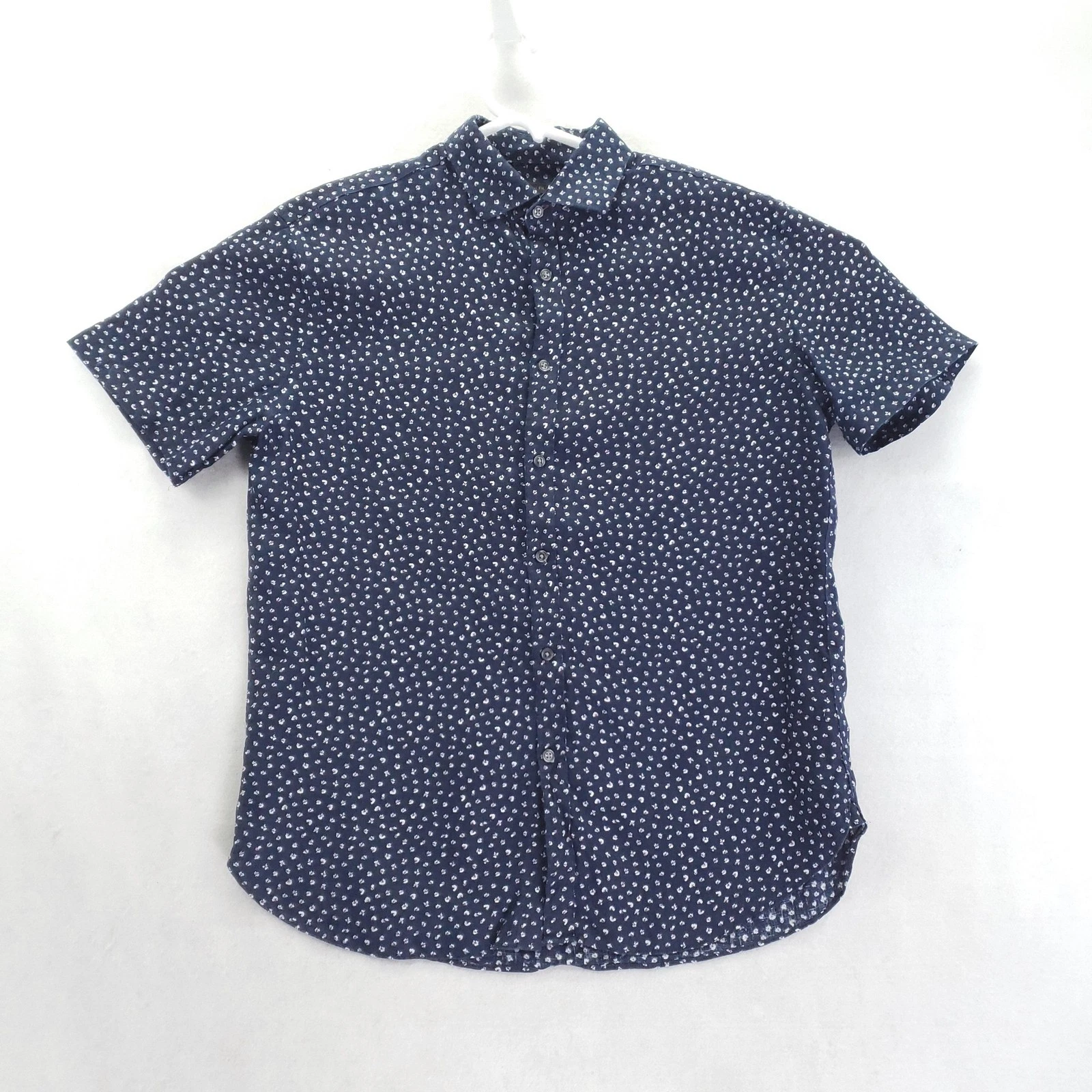 Jos. A. Bank Shirt Mens M Blue Floral Short Sleeve Button Front Linen Casual