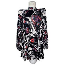 Free People Black Abstract Floral Cold Shoulder Mock Neck Mini Dress Tunic Sz S
