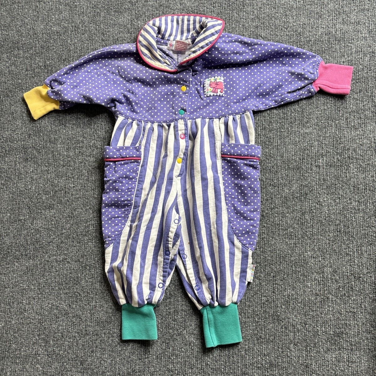 Vintage Rainbow Tag Gymboree Long Sleeve Romper Dots Stripes 1990s 