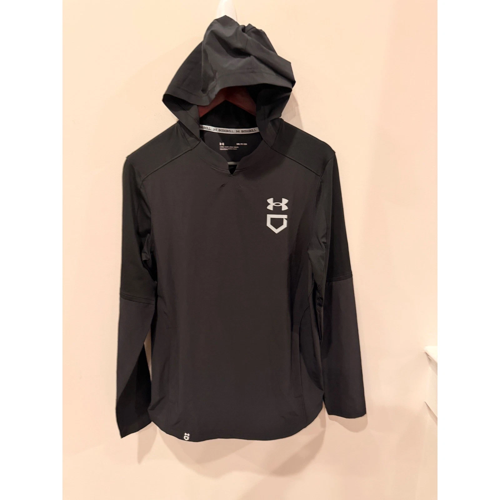 Under Armour Baseball Mens Black Hooded Pullover Training Shirt Small SM Loose
