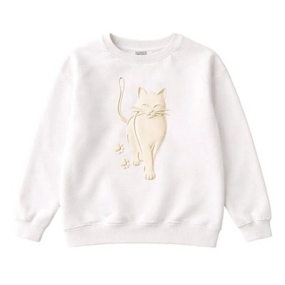 White Cat-Print Crewneck Sweatshirt