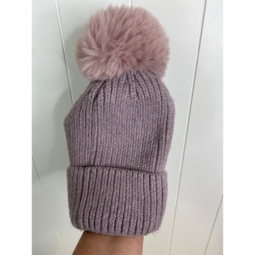 Norla Canada/Anthropologie Wintermütze Lavendel Strick Wolle/Alpaka Bommel Einheitsgröße neu ohne Etikett - Bild 3 von 3