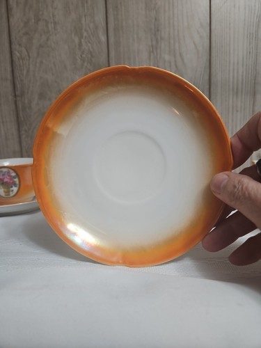 DEUTSCHES Lusterware ELEANOR Muster, TASSEN & UNTERTASSEN, 4 Sets, orange mit Blumenmuster, Vintage - Bild 17 von 21