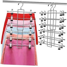 Pants Hangers with Clips,Space Saving Hanging Closet Organizer-6 Tiers 2 pack