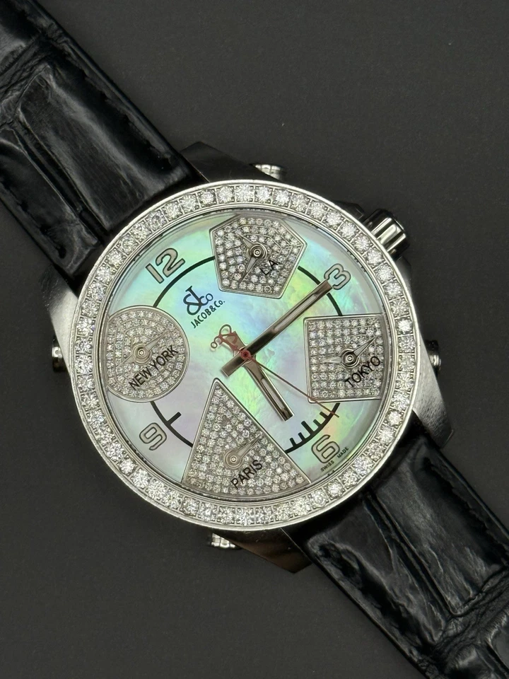 Jacob & Co Five Time Zone 47mm Stainless Diamond Bezel & Subdials MOP Dial Watch - Image 4 of 4