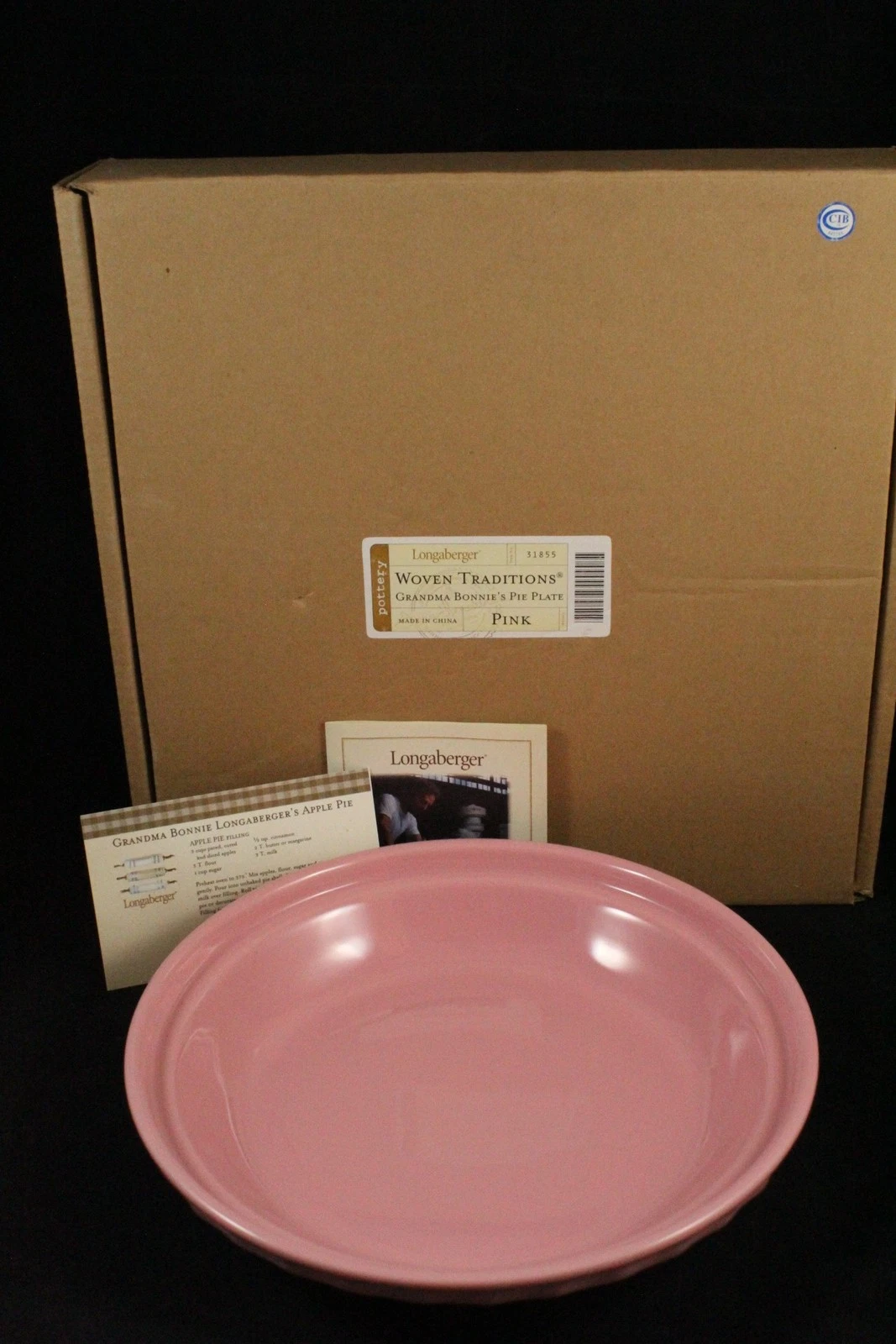 Longaberger 2009 HoH Woven Traditions Pink Pottery Grandma Bonnie Pie Plate NEW