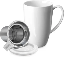 Sweese 15Oz Porcelain Tea Mug with Infuser and Lid – Microwave Safe, Ergonomic H
