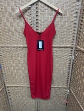PrettyLittleThing red ribbed bodycon strappy dress Size 10 Bnwt 