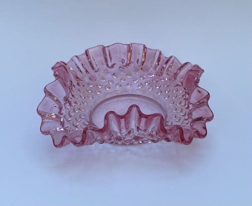 Fenton VTG Pink Clear Hobnail Fluted Candy Nut Bonbon Dish 5 1/2” - Picture 4 of 8