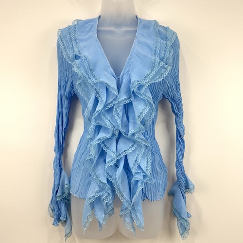 VTG Y2K Fairy Grunge Renaissance Kaelyn Max Top Womens L Blue Crinkle Whimsical