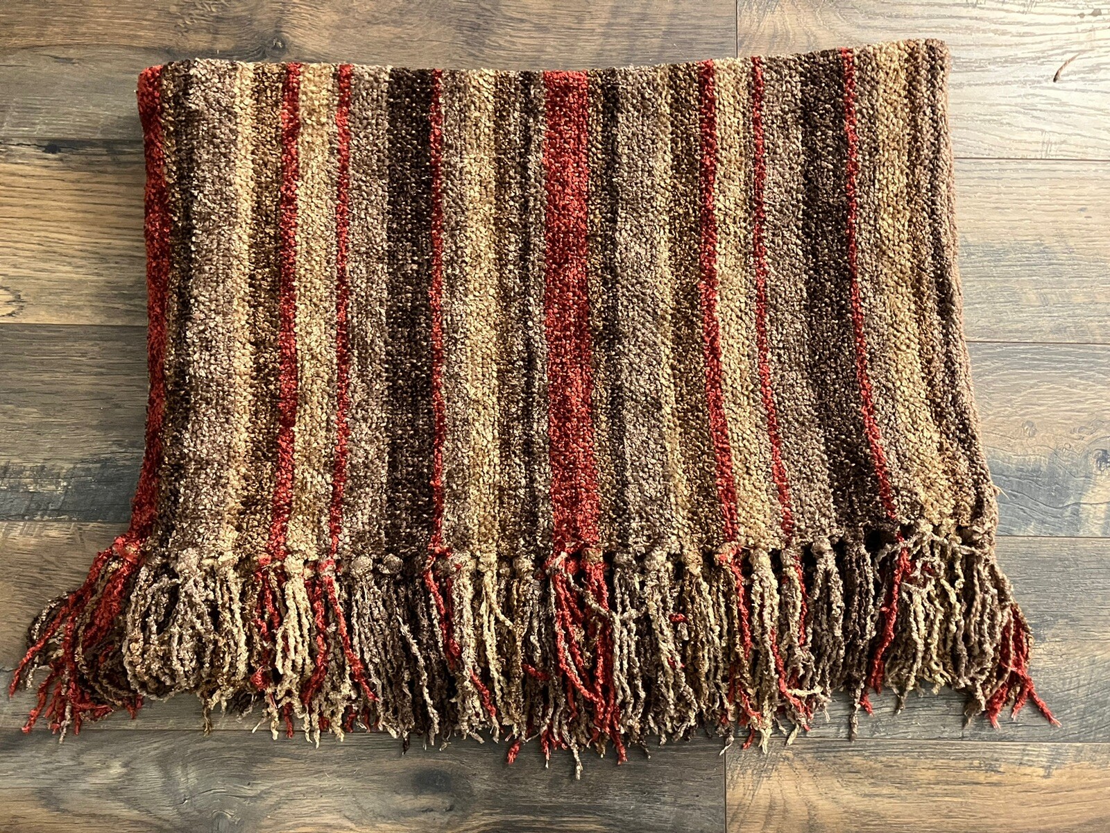 Restoration Hardware Chenille Striped Throw Blanket Fringe eBay