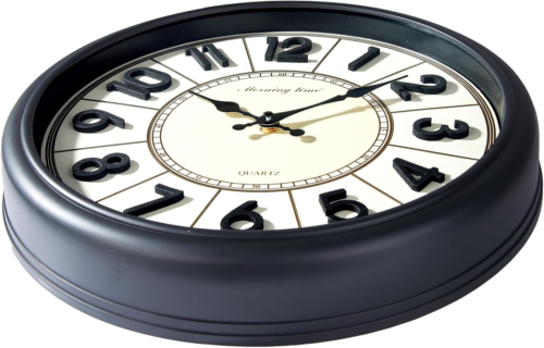 40Cm Wall Clock, round with 3D Numerals, Large Silent Wall Clock, Battery Operat - Picture 3 of 12