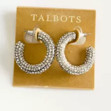 28mm Talbots Rhinestone C Hoop Earrings Gift Fashion Women Party Holiday Jewelry