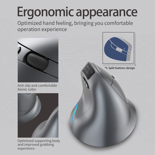 Ergonomic Mouse Optical Vertical Mice 8 Keys Wireless 2.4GHz 3200DPI for PC C8Z2 - Picture 6 of 12
