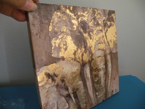Elephant gold wh gray Wall Art Unframed CANVAS New V3 - Picture 2 of 3