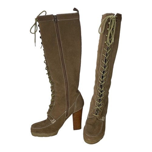 Colin Stuart Boots Size 10 Women Brown Suede Lace Up Side Zip Block Heel 4.5" - Picture 3 of 14