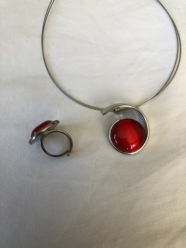 Parure Collier + Bague Rouge Bijou Fantaisie B065 - Foto 6 di 8