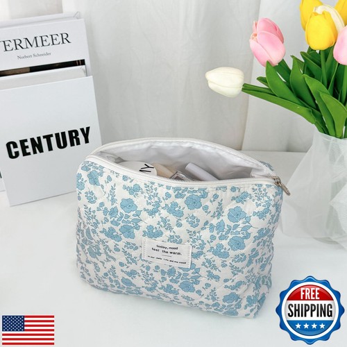 Givurao Quilted Makeup Bag, Cute Floral Portable Cotton Cosmetic Tote for Wom - Bild 5 von 5