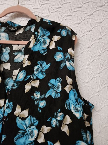 Womens Button Down Sleeveless Blouse GEORGE 26/28 Black With Teal Flowers - Picture 5 of 7