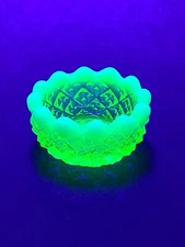 Uranium Opalescent Vaseline Glass Moser Open Salt Cellar  Glows Vintage