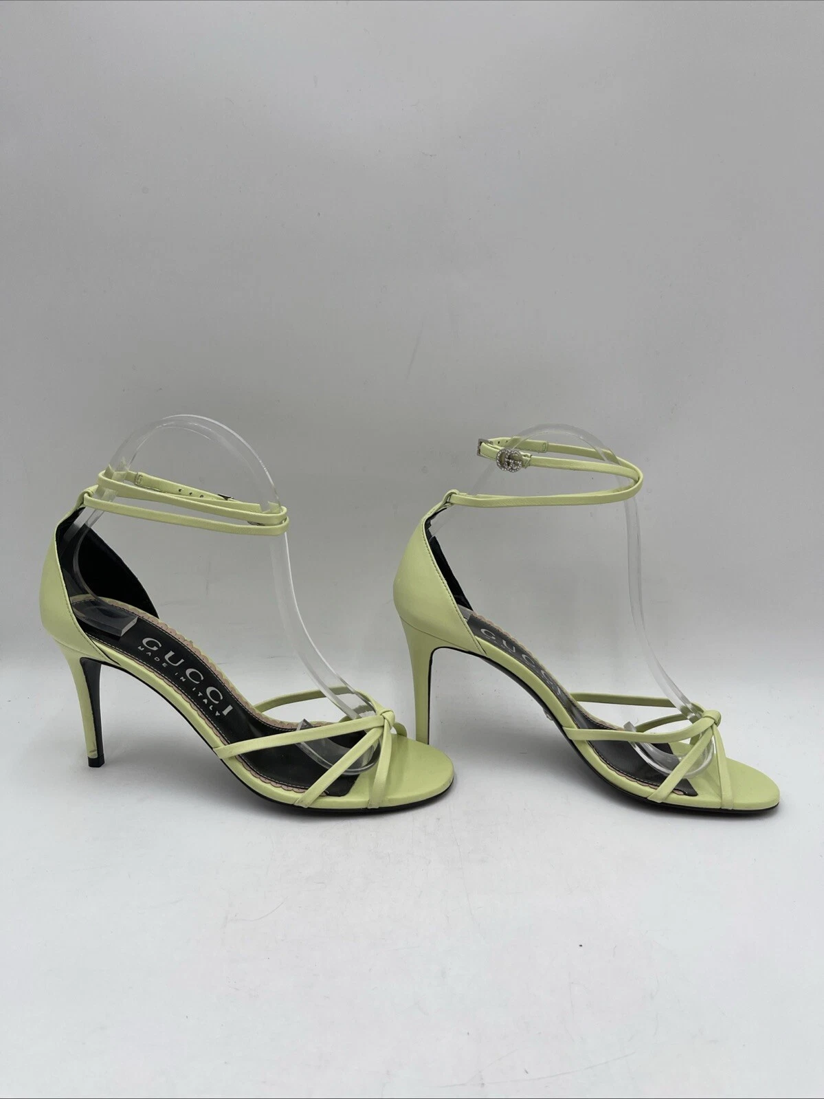 Sandales femme Gucci Ilse cuir bout ouvert vert pistache pointure 37