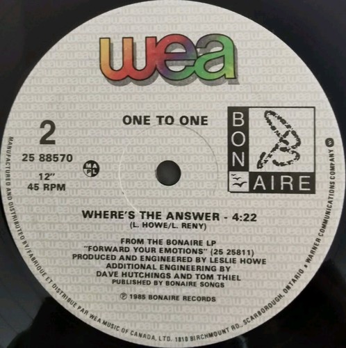 Vinyl 12" One To One - There Was A Time G+ 25 88570 Canada Synth-Pop - Picture 4 of 4