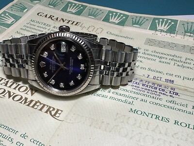 ROLEX DATEJUST 16014 MEN S 36mm WRISTWATCH STAINLESS STEEL BLUE DIAMOND DIAL