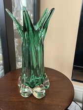 Vintage Murano Emerald Green Art Glass Finger Vase