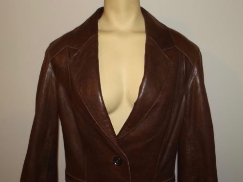 Giacca pelle York Marc marrone Large New Euc in rrq64wg