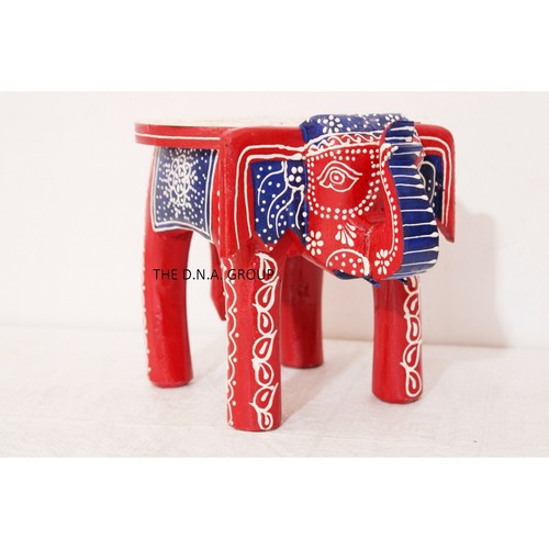 Wooden Hand painted Small Elephant Stool Traditional Decorative Home Mini stool - Picture 3 of 7