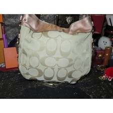 Coach 09 Zoe Signature Canvas Jacquard Khaki HTF Rose Gold Hobo Handbag 12674