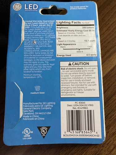 General Electric LED Daylight Refrigerator/Freezer Bulb - Picture 2 of 2