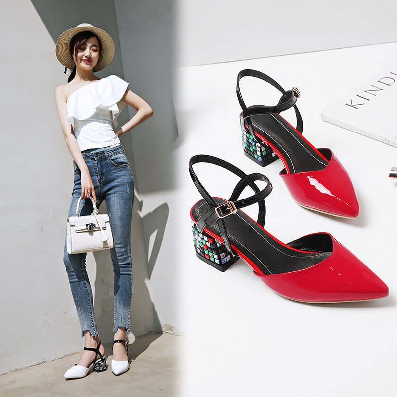 Original Strassstein Sommer Damen SLingbacks Kuban Absatz Schnalle Sandale Original Strassstein Sommer Damen SLingbacks Kuban Absatz Schnalle Sandale