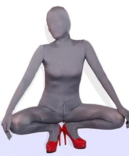 Unisex High Elastic Ice Silk Ultrathin Full Bodysuit Silky Catsuit w/hood gloves