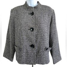 Dress Barn Womens Sz Large Blazer 3 Button Charcoal Gray Black Lined Long Sleeve