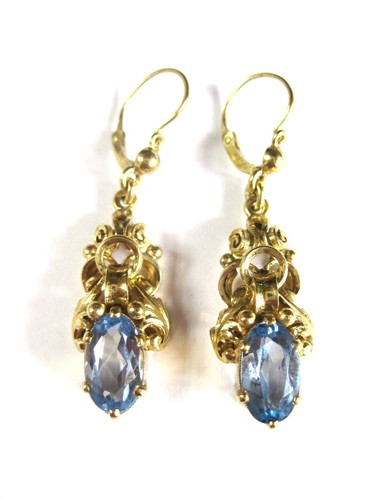 Antico Orecchini Oro 585 Con Topazio Blu, 6,28 G