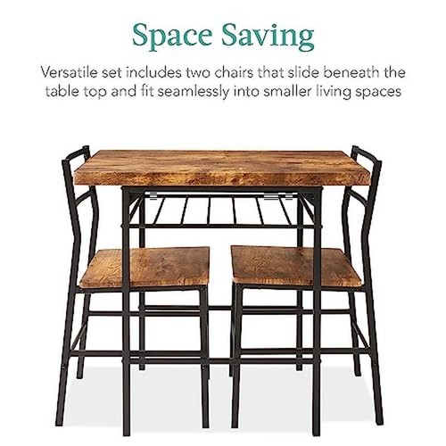 3-Piece Modern Dining Set Space Saving W/ Storage Rack Kitchen Dining Room New - Picture 3 of 6