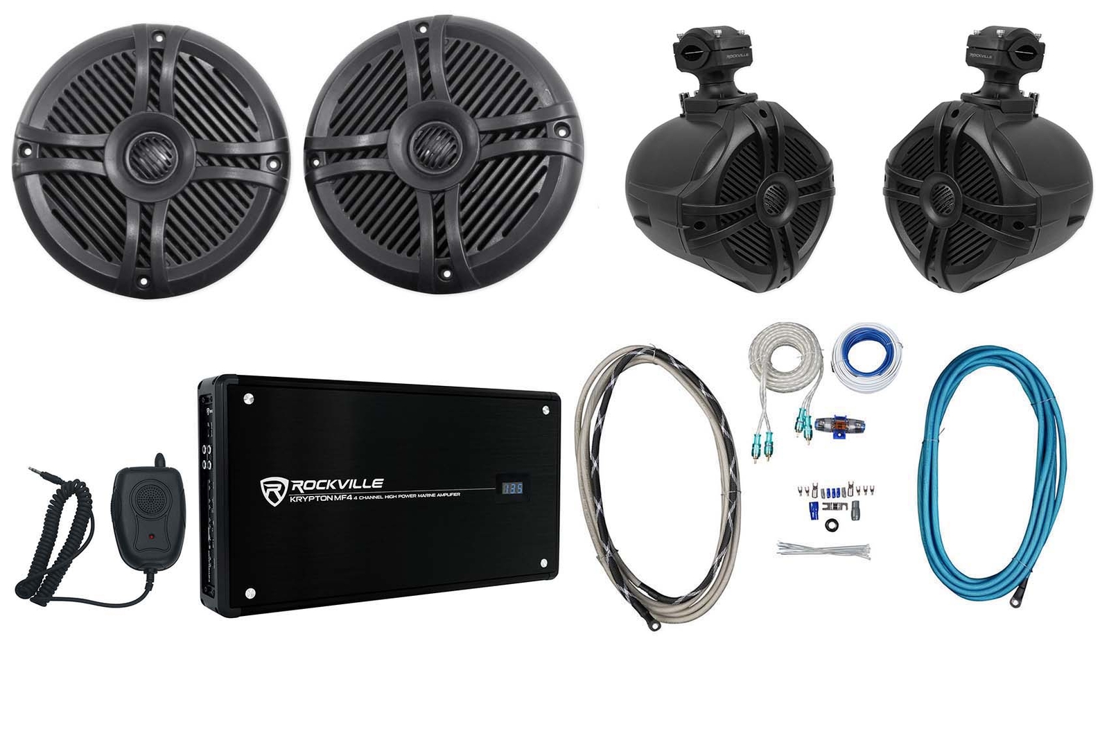 2 Морские лодочные колонки Rockville RMSTS65B 65 мощностью 800 Вт 2 Вейкборды Усилитель Комплект проводов 51690₽