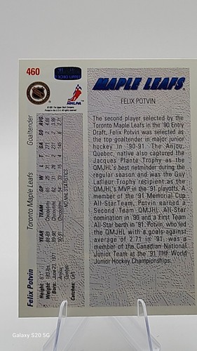 1991-92 Upper Deck - Felix Potvin #460 - Picture 2 of 2