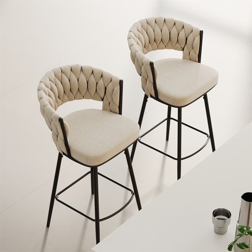 Set of 2 Swivel Bar Stools Linen Bar Chairs Kitchen Counter Height Dining Chairs - Picture 27 of 48