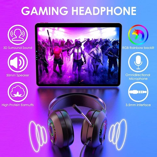 Auriculares con cable para juegos del Reino Unido con micrófono LED para PC computadora portátil PS4 - Imagen 5 de 18