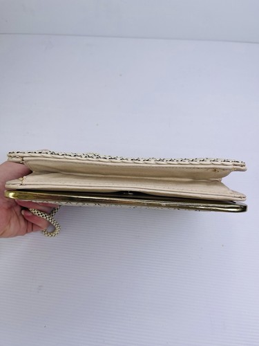 Vintage Metal Mesh Shoulder Handbag / Clutch Evening Bag 70s Cream - Picture 11 of 13