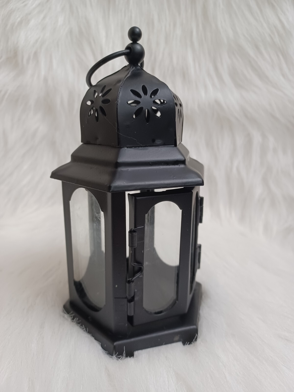 Hanging Metal Lantern flameless Candle Holder With Glass Door Black Antiqued