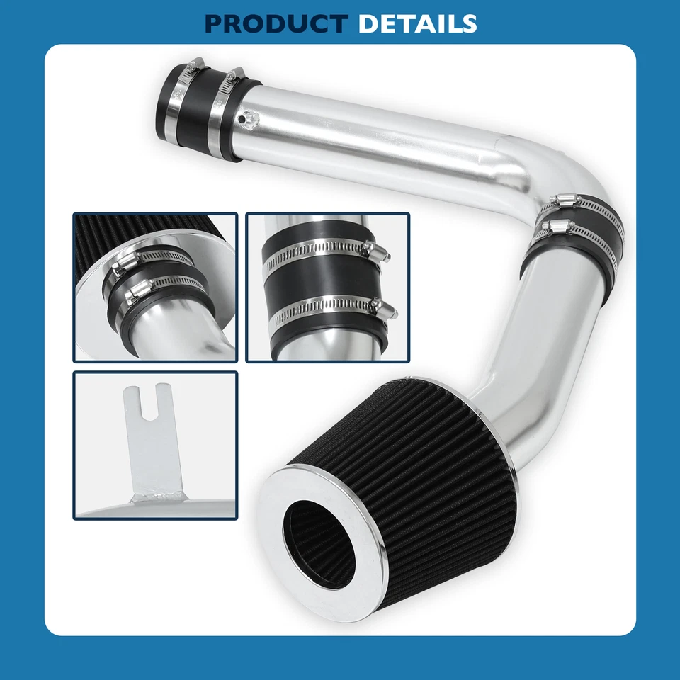 For 95-02 Honda Accord V6 Cold Air Intake System Chrome Aluminum Pipe + Filter - Imagem 4 de 4