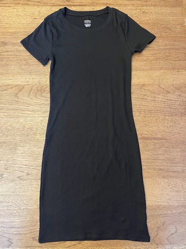 PINK Victoria’s Secret Pure Black Solid X-LARGE Rib Short Sleeve Mini Dress VS